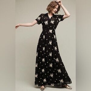 Ghost Marova Sheer Floral Embroidered Black Maxi Dress